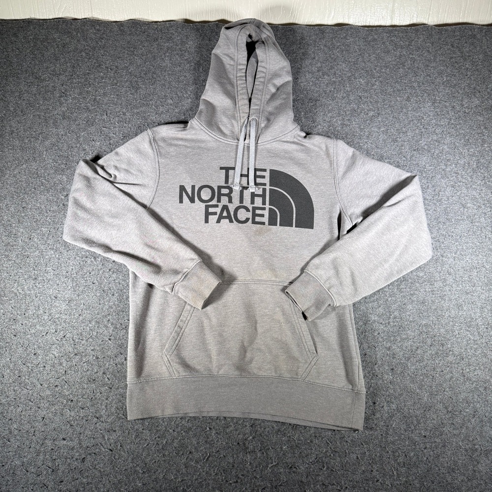 The North Face Mens Grey Graphic Logo Pullover Fleece Hoodie Size Medium